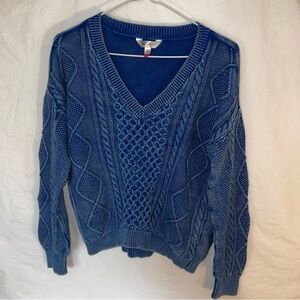 NoBo - No Boundaries Blue Cable Knit V-Neck Pullover Sweater Top - Size L
